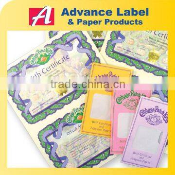 Printing Kids toy with Serial unique number Personalized Card