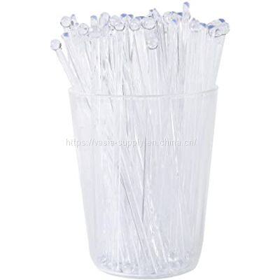 6 Inch Plastic Round Top Swizzle Sticks 100 pcs Clear, Ball Head Stirrer 100 Pack