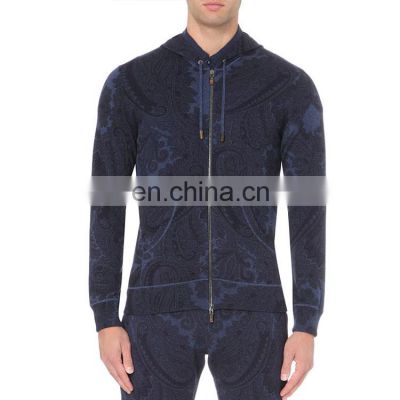 new men's hoodie zipper Printed cardigan of 100% pure cashmere sweater