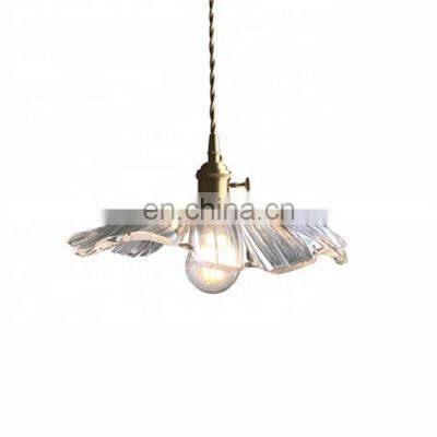 Nordic brass glass lamp restaurant bedroom pendant light glass leaf chandelier ceiling lamp