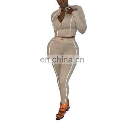 Manufacturer Wholesale Women's Suit Sexy Solid Color Tight-fitting Casual Long-sleeved Two-piece Large Size Custom LOGO photo-3