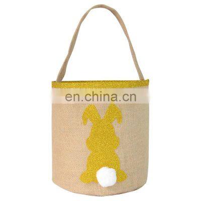 Promotional Reusable Eco-friendly Round Shape Bunny Baskets Jute Easter Gift Bag With Handle photo-5