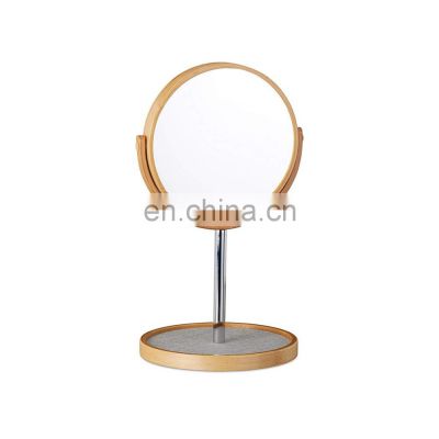 Bamboo Modern Round Standing Decorative Bathroom Makeup Mirror