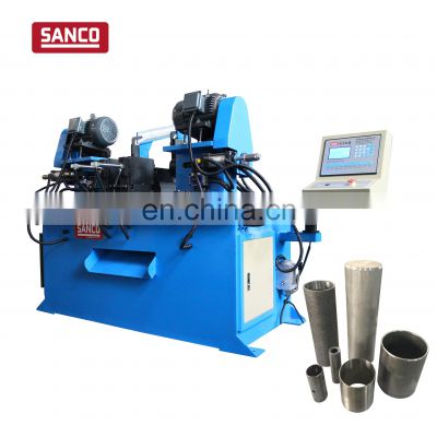 Double twin dual head hydraulic knife tool chamfering machine for round short small workpiece pipe solid