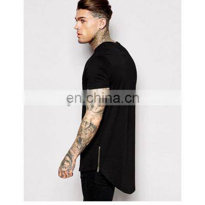 Premium quality Direct factory Made Side Zipper Long line back scooped hem Fashion T-shirt for men custom printing t shirts