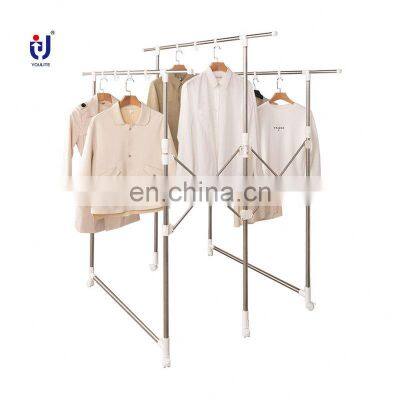 Mobile Japanese Foldable Vertical Cover Metal Clothes Hanger Drying Garment Rack