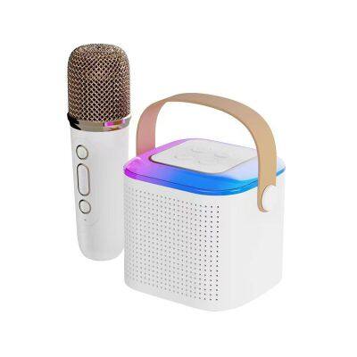 Y1 Mini Bluetooth Speaker with Wireless Microphone, TF Card RGB Light BT Karaoke Speaker with 2 mic