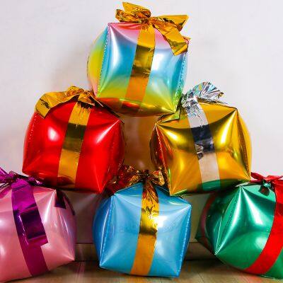 40cm*40cm 4D Gift Box Cube Aluminium Foil Balloons Christmas Party Decoration Supplies Decors Toys Inflatable Helium Balloons