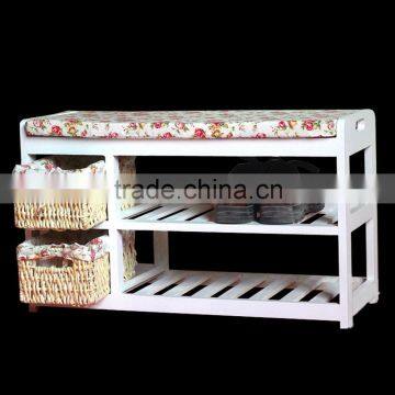 straw basket wooden changing shoe stool