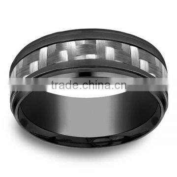 Titanium Men's 9mm Black Comfort Fit Grey Carbon Fiber Center Ring