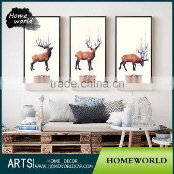 Deer Art 100% Hand Painted Abstract Art 3 Pieces Wall Art for Home Decoration