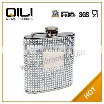 Free Engraving Personalized 6oz Silver/Pink Beaded Hip Flask photo-2