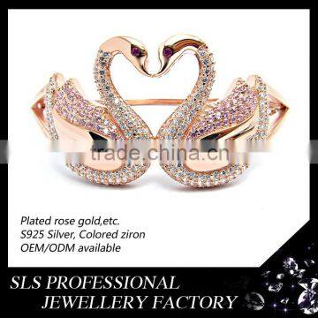 2015 sweet and beatiful Swan couples bangles rose gold plated 925 sterlling silver bangel latest fashion bangles