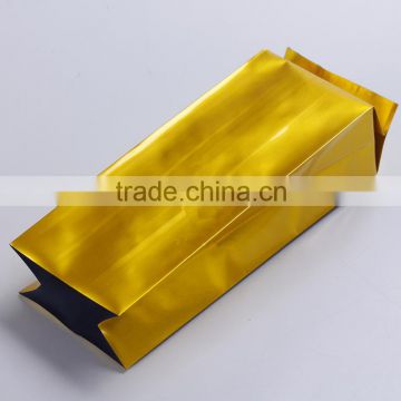 The high-grade golden metallic side gusset aluminum foil plastic bag for tea/ golden side gusset aluminum foil tea packaging bag