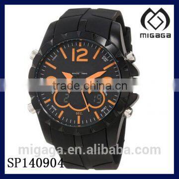 Fashion sporty quartz watch orange marker for men/Men's Sport Watch with Black Rubber Band