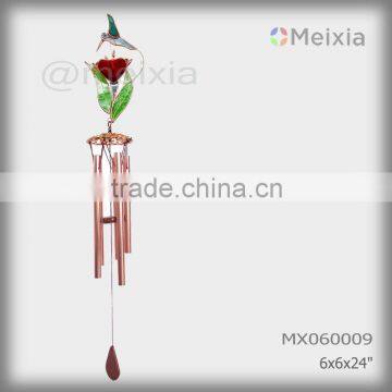 MX060009 wholesale wind bell with tiffany style stained glass hummingbird decoration and metal wind bell pipe