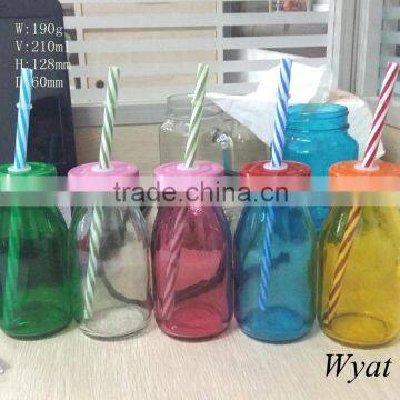 cheap painted colored 200ml glass milk bottles with lids and straws                        
                                                Quality Choice