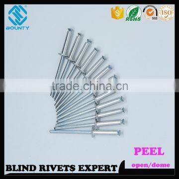 HIGH QUALITY OPEN END FACTORY RECESSED CROWN ALUMINUM BLIND PEEL RIVETS photo-3