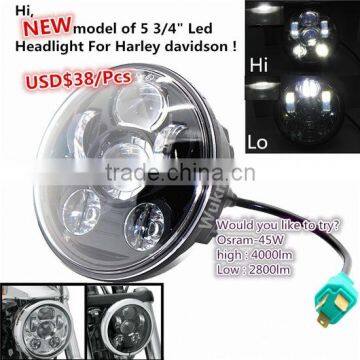 5-3/4" 45w 5.75" Motorcycle Projector led headlight for Harley Sportster,Street Bob FXDB, Iron883, Dyna