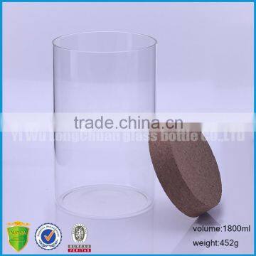 60oz/1800ml Clear Straight Sided Round Glass Display Bottles With Cork Lid