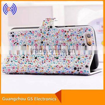 Customized Rhinestone Leather Stand Phone Case Flip Cover For Samsung Galaxy on7