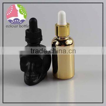 OEM manufacturer glass skull bottle with child proof dropper tamper ring 30ml 60ml 120ml for e liquid