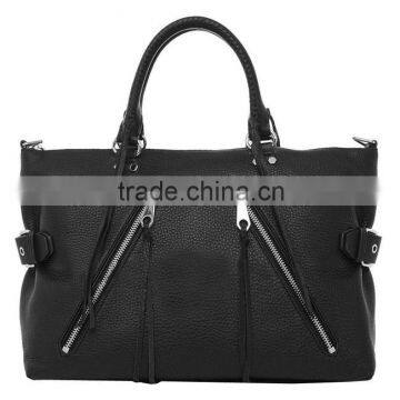 MD6005 Black plain genuine leather handbag, braided real leather tote bag for ladies