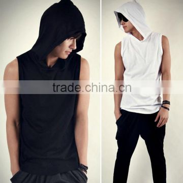 wholesale mens fleece gym plain sleeveless hoodie