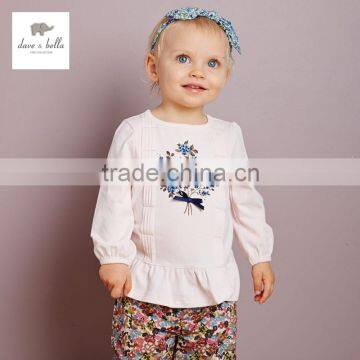 DB2233 dave bella spring 100% cotton girls boutique outfits children's clothes girls T-shirt child cotton blouse round neck