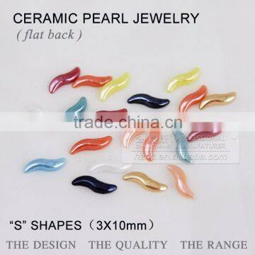 ceramics pearl 3*10mm S shape flat back ceramic Rhinestone factory direct on sales