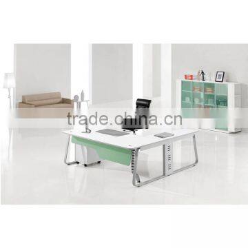 L Shape Steel Frame Modern Office Desk White