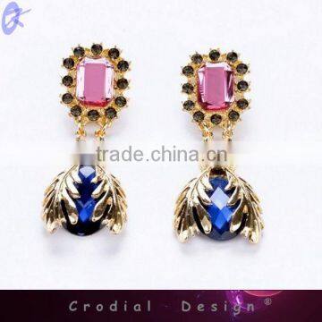 2014 New Product Fashion Jewelry Gold Alloy Earring Rhinestone Crystal Earrings Pendant For Bridal