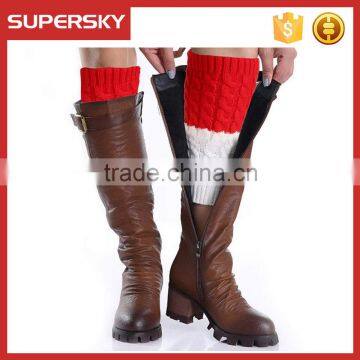 A-978 Women Patchwork Knitted Boot Socks Cuffs Two Tone Boot Cuffs Leg Warmer Reversible Knit Crochet Boot Topper