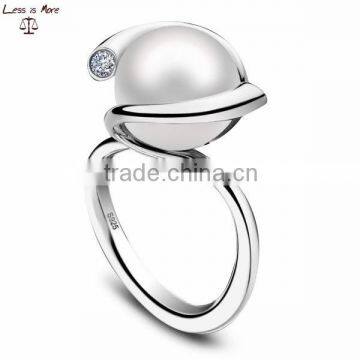 925 Silver Pearl Jewelry Ring Rhodim Plated