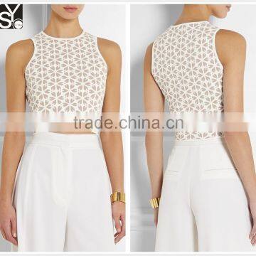 Ladies clothes china round neck tank top, sleeveless crop top printed SYA15171