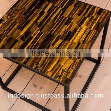 Gemstone table, gemstone coffee table, tiger eye