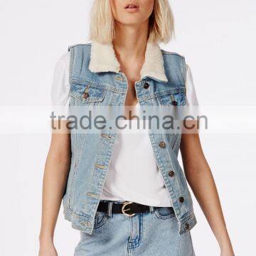 shearling lined denim sleeveless jacket