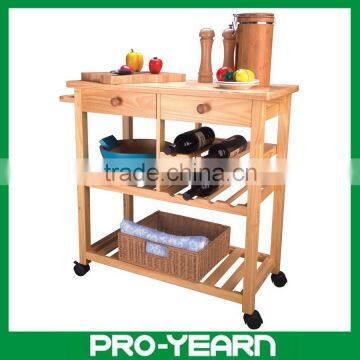 Modern Design Wooden Kitchen Trolley with 4 Tier and 2 Drawer and 4 Caster and 1 Handle