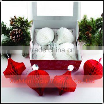 Vintage Christmas Red and White Paper Honeycomb Bauble Hanging Decoration