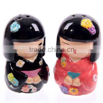 ceramic cute doll handpaint salt pepper shaker