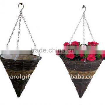 Black/Yellow Rattan hanging planter - Rattan hanging basket - Black/Yellow Rattan hanging flower pot