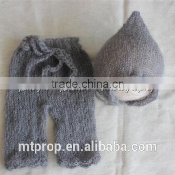 Knit Baby Pants And Hat Newborn Photo Prop Set Luxury Mohair Bonnet And Pants Baby Props