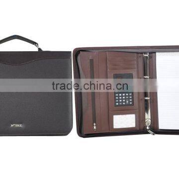 Zipper A4 briefcase PU leather portfolio / padfolio with handle