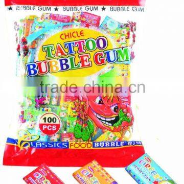 Bubble gum tattoo in printed bag(candy fruit flavour chewing gum)