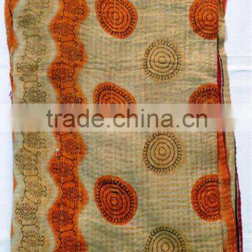 Vintage sari Kantha quilt handmade cotton floral quilt gudri