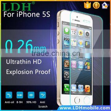 9H 0.26mm Ultra-thin Premium Tempered Glass Screen Protector for iPhone 5g 5s 5c 5 Anti scratch guard + Cleaning tool