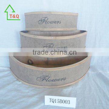 Set Of 3 Plant Pots Wooden Rustic Planters Herbs Flower Containers