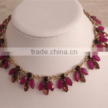 Red Color Clear Rhinestone Necklace, Flower Choker Crystal Necklace photo-3