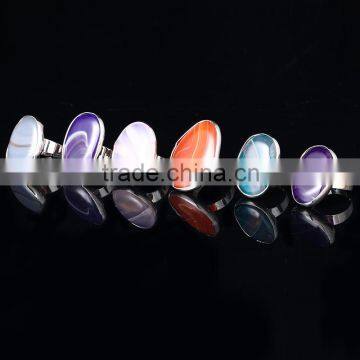 Vintage Big Oval Colored Omber Agate Adjustable Rings For Men And Women