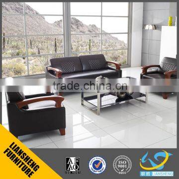 2016 Luxury italian black top grade office leather sofa with wooden frame